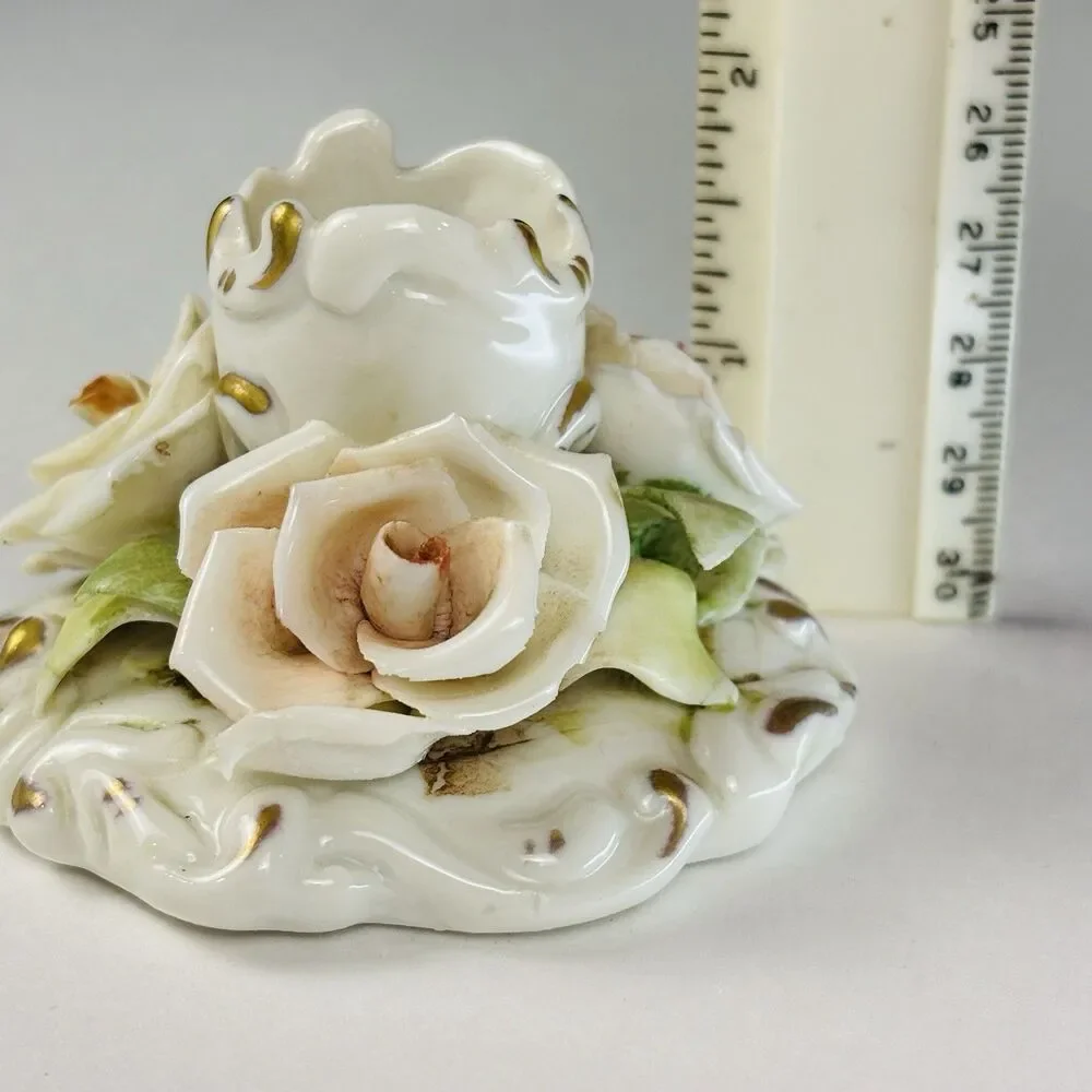 Antique Capodimonte Candle Holders Italian Applied Floral 3